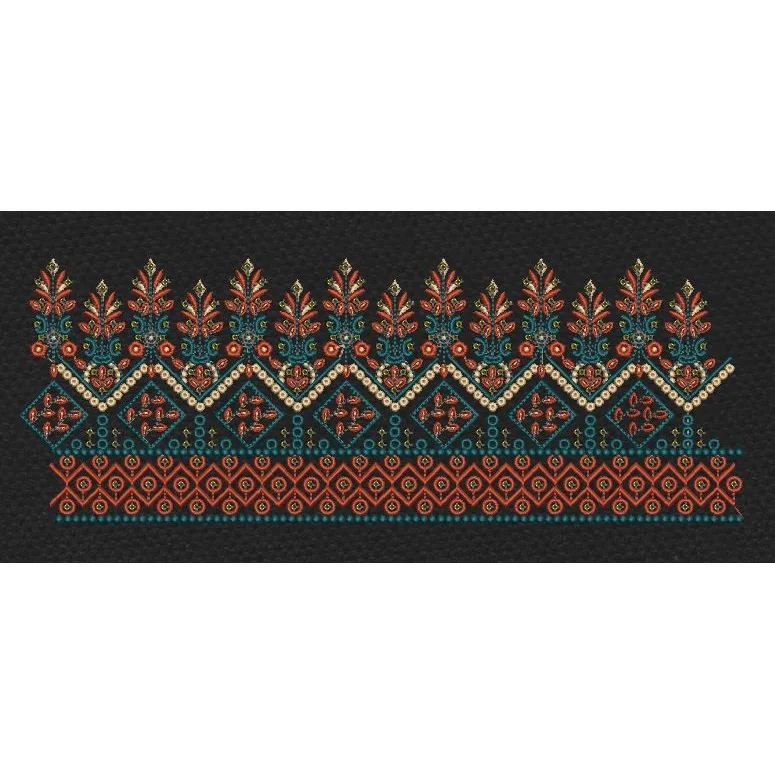 Black Rust Tribal Buta Crown Border Black Rust & Teal Embroidery Design