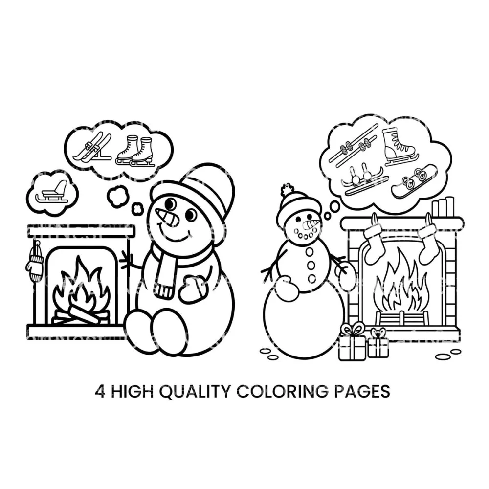 Cozy Snowman by Fireplace Coloring Books