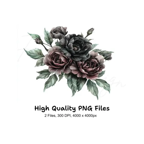 Dark Floral Clipart Bundle