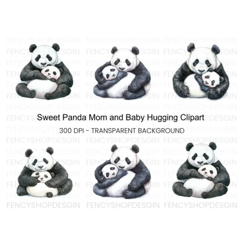 Sweet Panda Mom and Baby Clipart Bundle