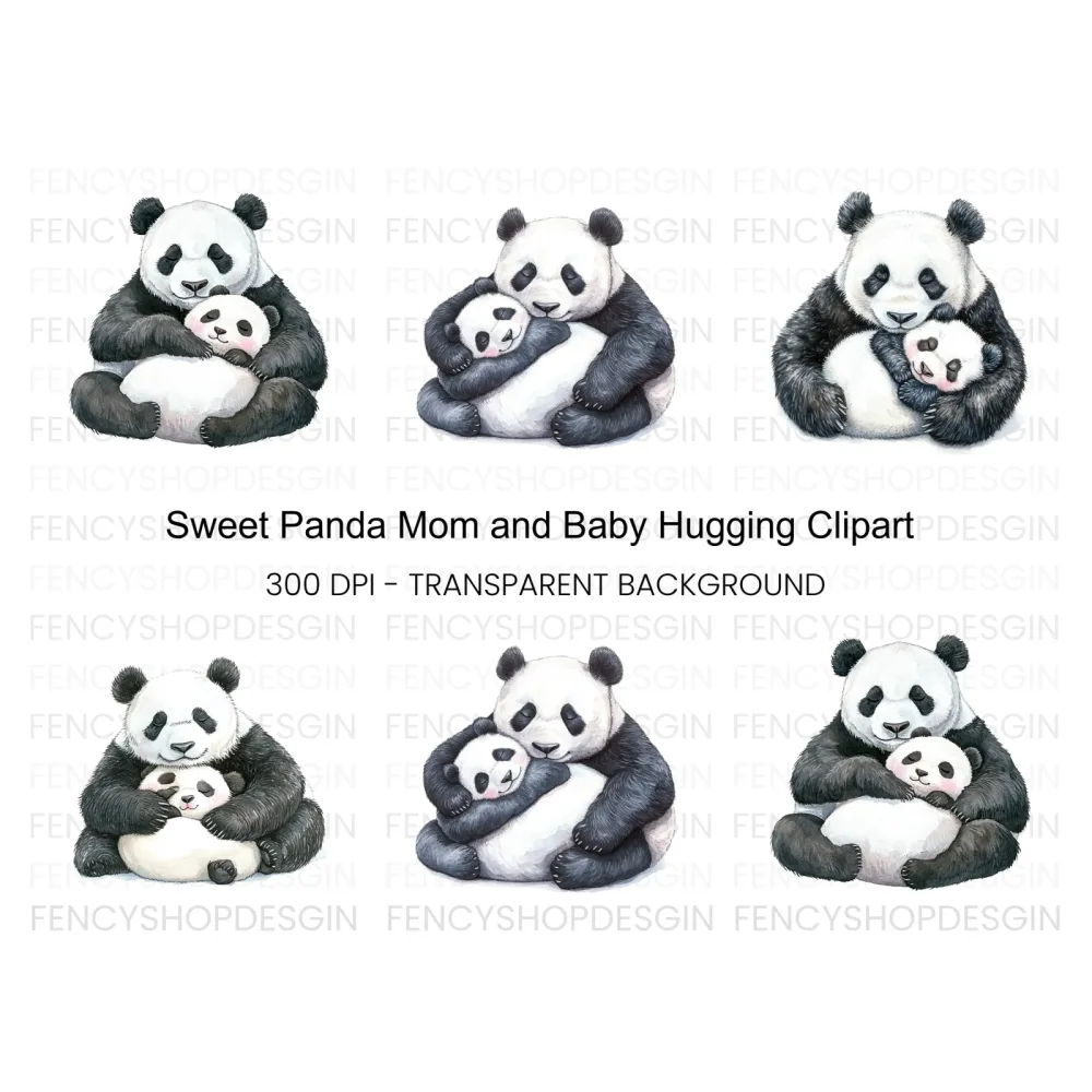 Sweet Panda Mom and Baby Clipart Bundle