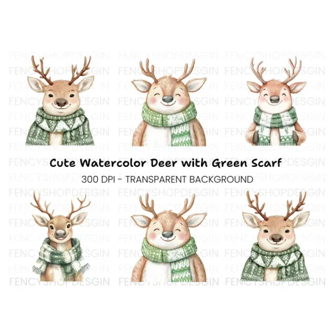 Cute Winter Reindeer Clipart Bundle