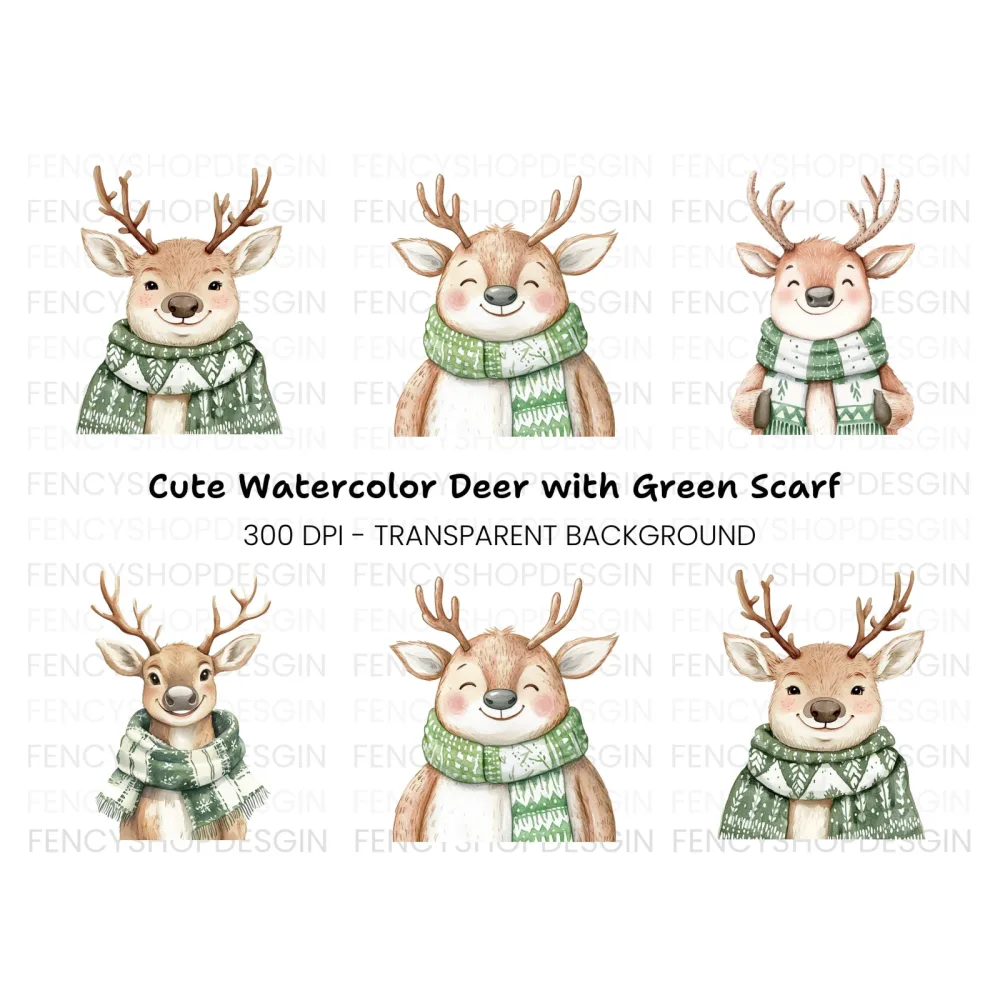 Cute Winter Reindeer Clipart Bundle