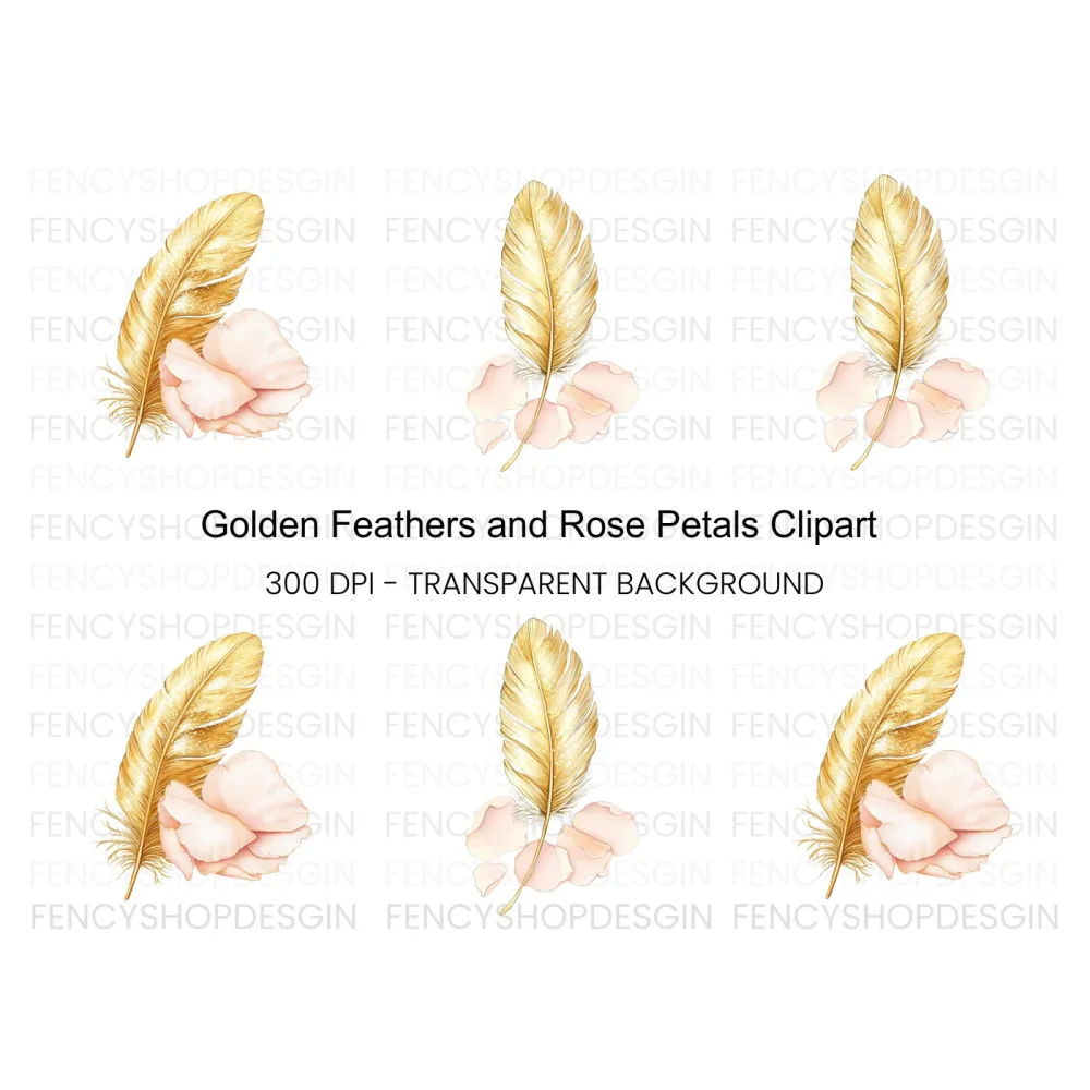 Golden Feather Rose Petal Clipart Bundle
