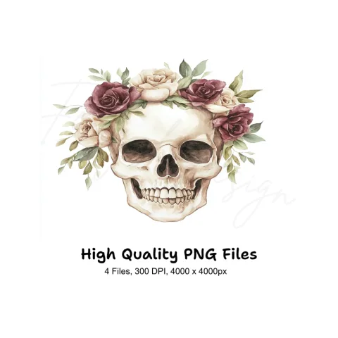 Floral Skull Clipart Bundle