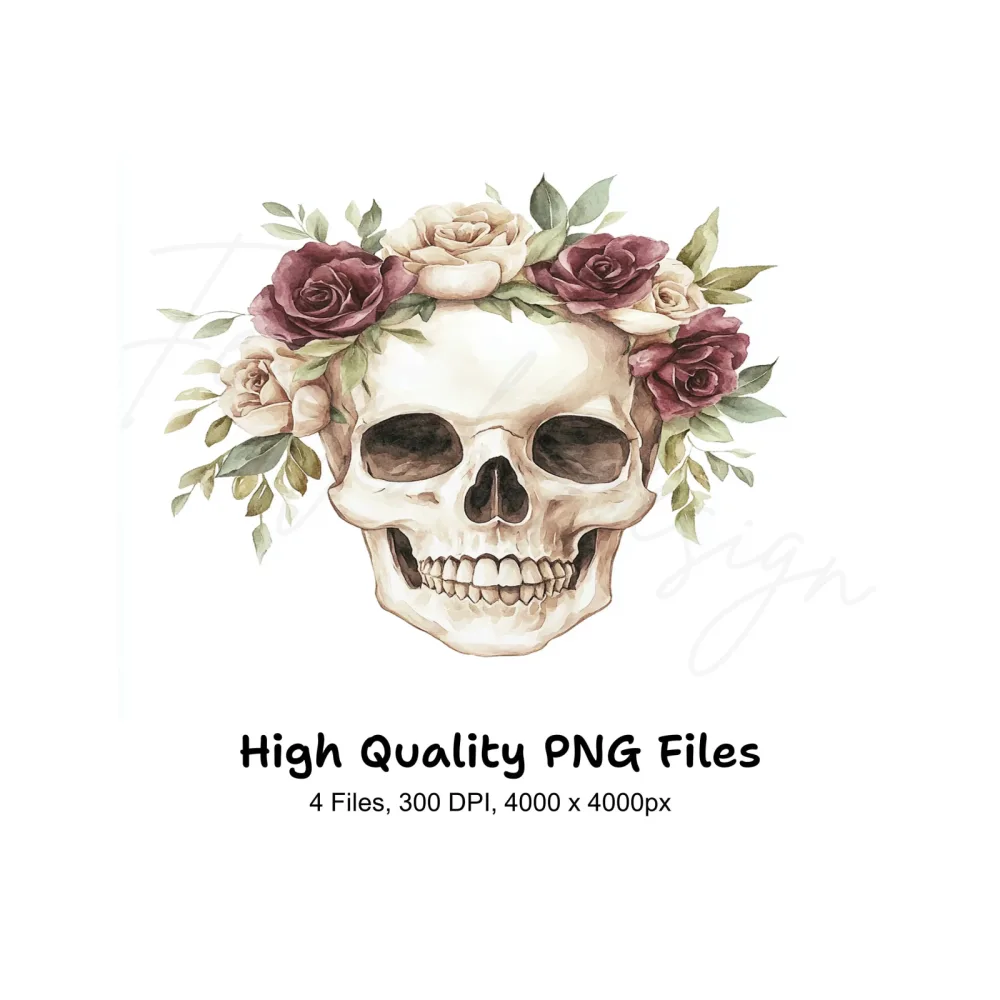Floral Skull Clipart Bundle