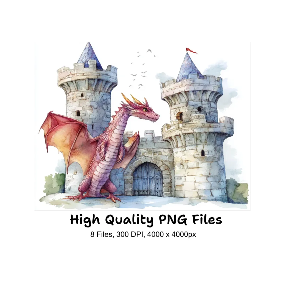 Fantasy Dragon Castle Clipart Bundle