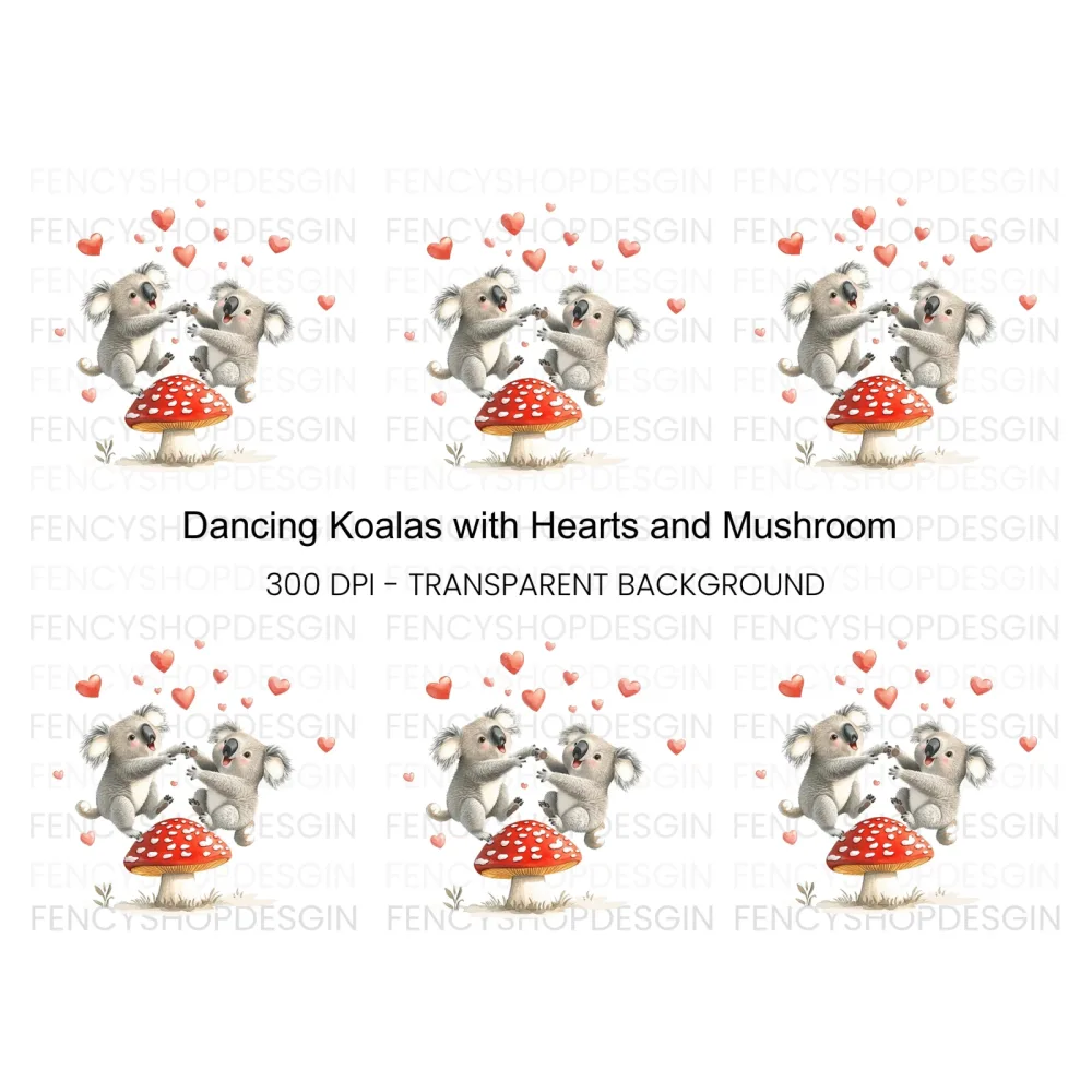 Playful Koalas on Mushroom Clipart Bundle