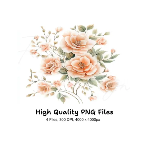 Peach Rose Bouquet Clipart Bundle