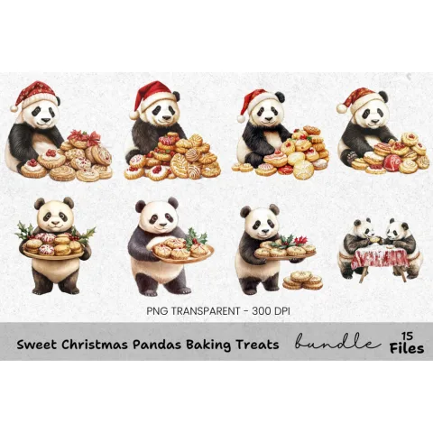 Panda Baking and Cupcake Clipart Bundle