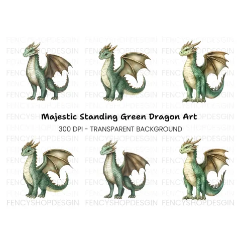Majestic Green Dragon Clipart Bundle
