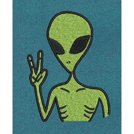 Green Peace Sign Alien - Lime Green & Black Embroidery Design