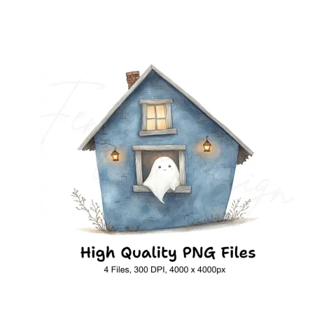 Cute Ghost Haunted House Clipart Bundle