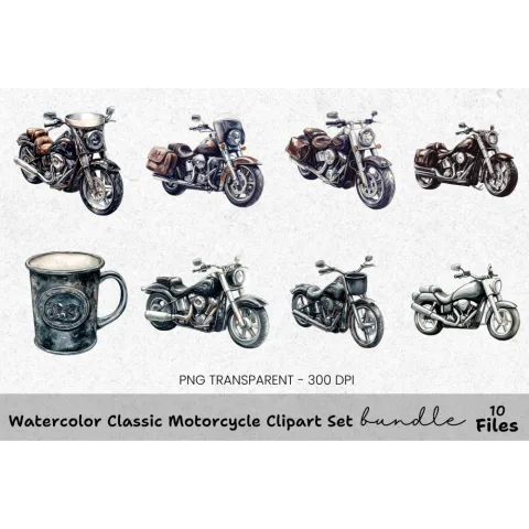 Classic Motorcycle Clipart Bundle