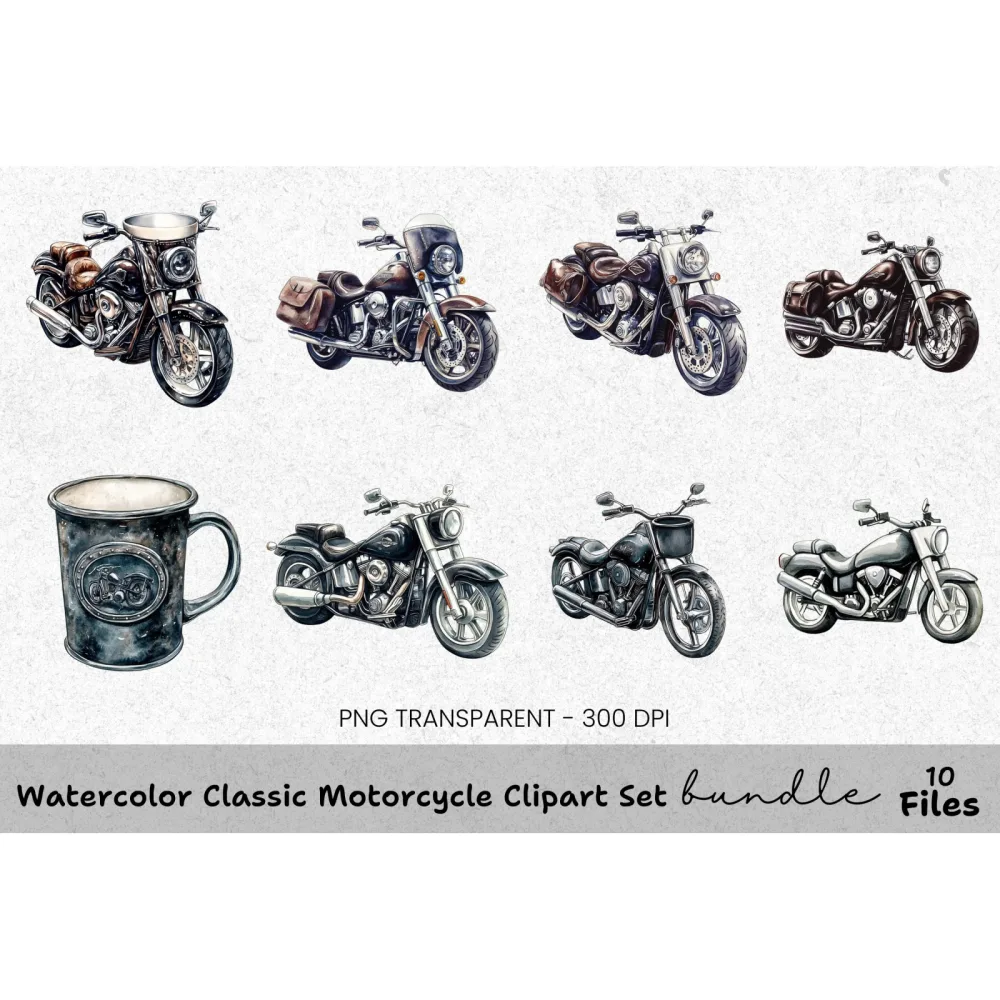 Classic Motorcycle Clipart Bundle