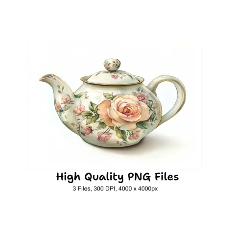 Elegant Floral Teapot Clipart Bundle