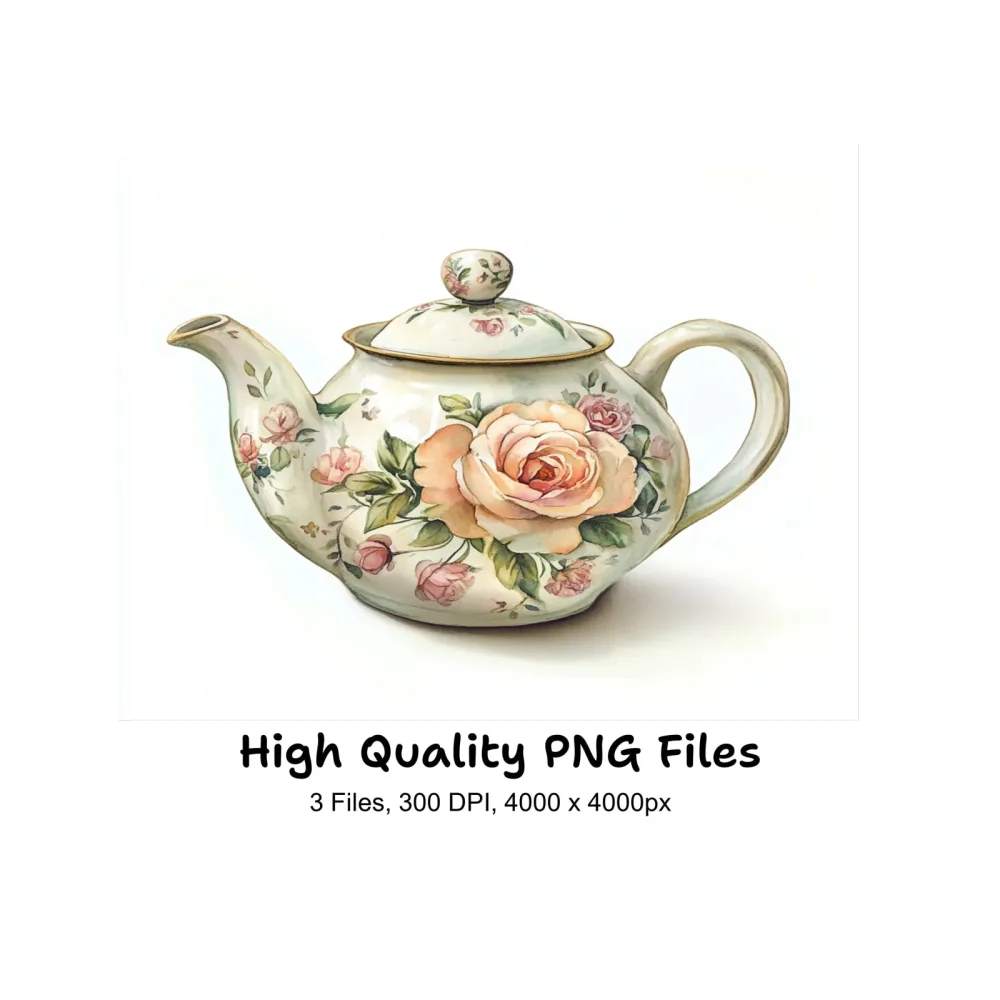 Elegant Floral Teapot Clipart Bundle