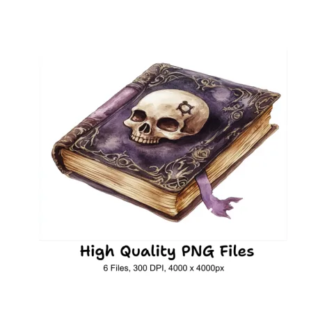 Enchanted Skull Spellbook Clipart Bundle