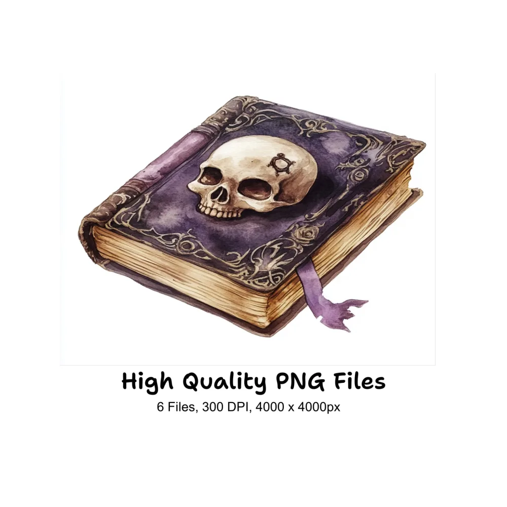 Enchanted Skull Spellbook Clipart Bundle