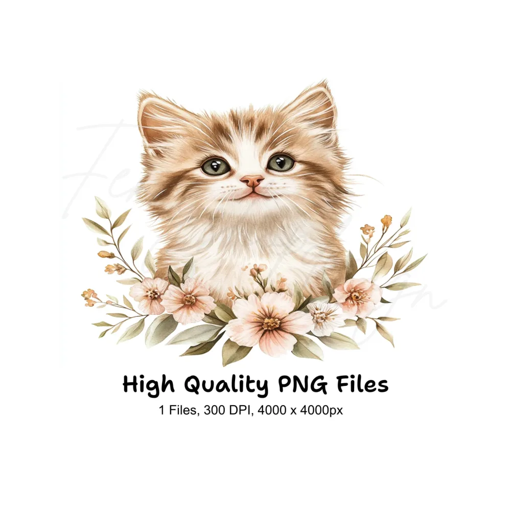 Cute Kitten Floral Wreath Clipart Bundle