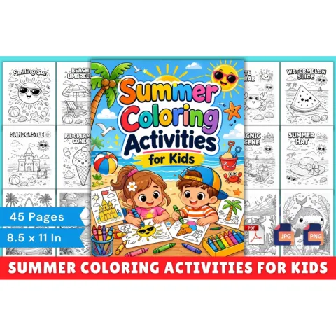 Summer Coloring Activities for Kids Workbook