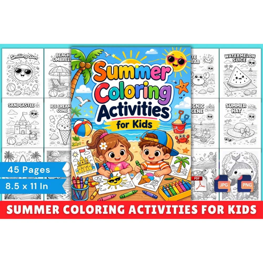 Summer Coloring Activities for Kids Workbook
