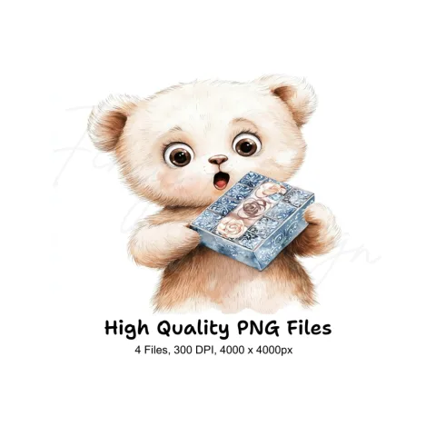 Cute Bear with Blue Chocolate Box Clipart Bundle
