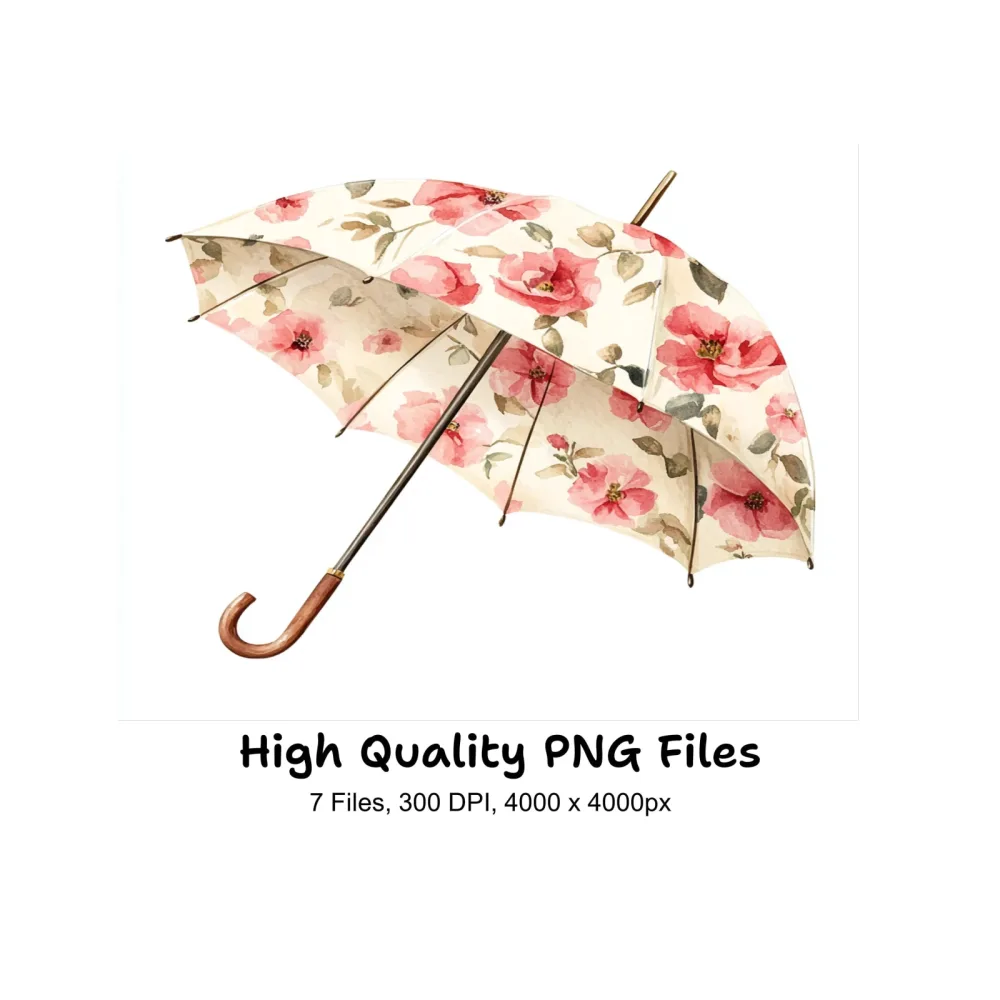 Floral Umbrellas Clipart Bundle
