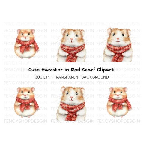 Cute Hamster Winter Scarf Clipart Bundle