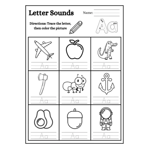 Letter Sounds Tracing Coloring Worksheets a to H