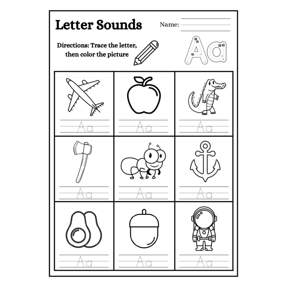 Letter Sounds Tracing Coloring Worksheets a to H