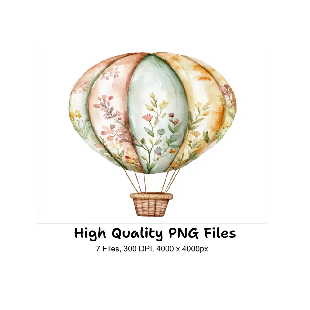 Boho Floral Hot Air Balloons Clipart Bundle