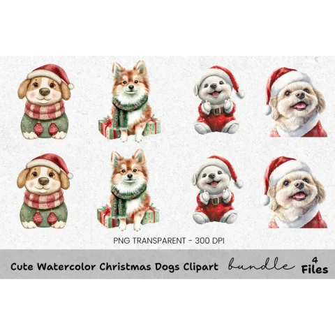 Cute Christmas Dogs Clipart Bundle