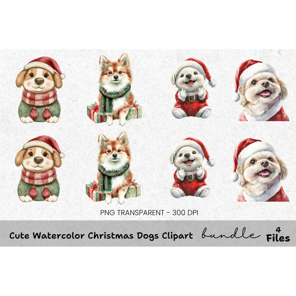 Cute Christmas Dogs Clipart Bundle