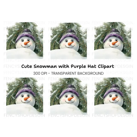 Cute Snowman Peeking Winter Clipart Bundle