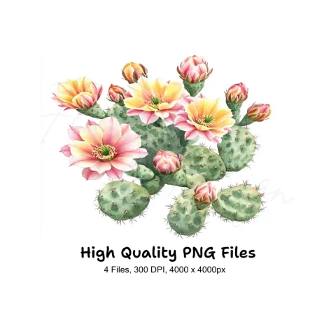 Prickly Pear Cactus Clipart Bundle