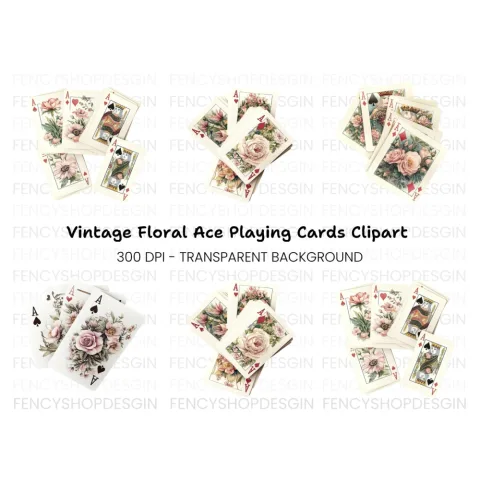 Floral Ace Playing Cards Clipart Bundle
