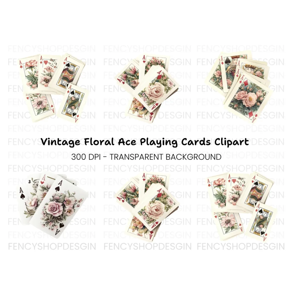 Floral Ace Playing Cards Clipart Bundle