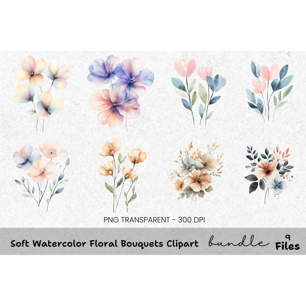 Soft Floral Bouquets Clipart Bundle