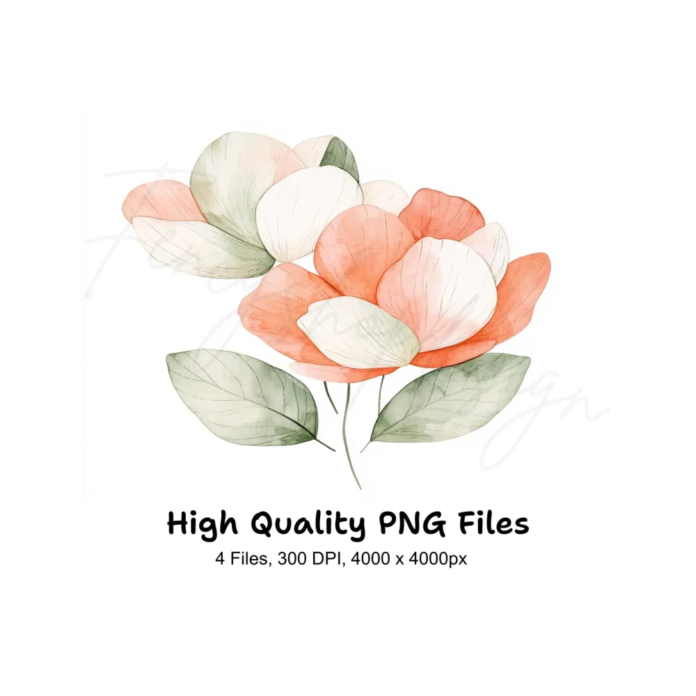 Peach Green Floral Clipart Bundle