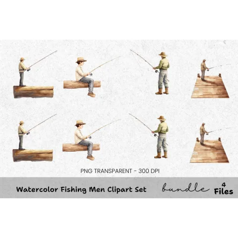 Fishing Men Clipart Bundle