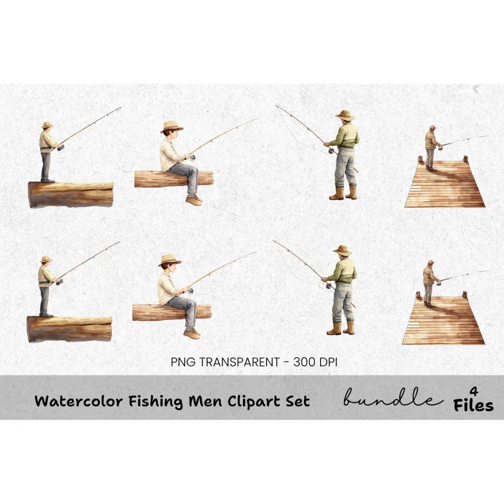 Fishing Men Clipart Bundle