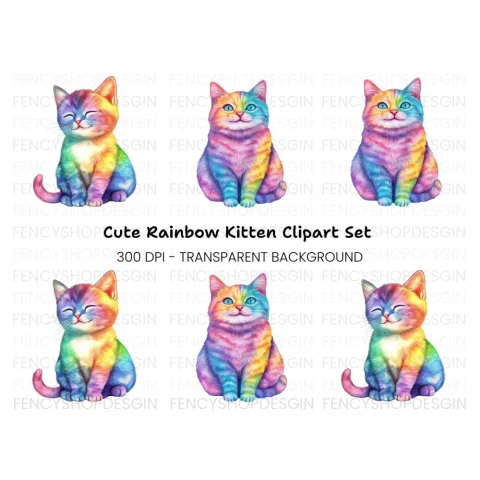 Rainbow Kittens Clipart Bundle