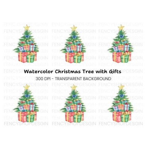 Christmas Tree with Gifts Clipart Bundle