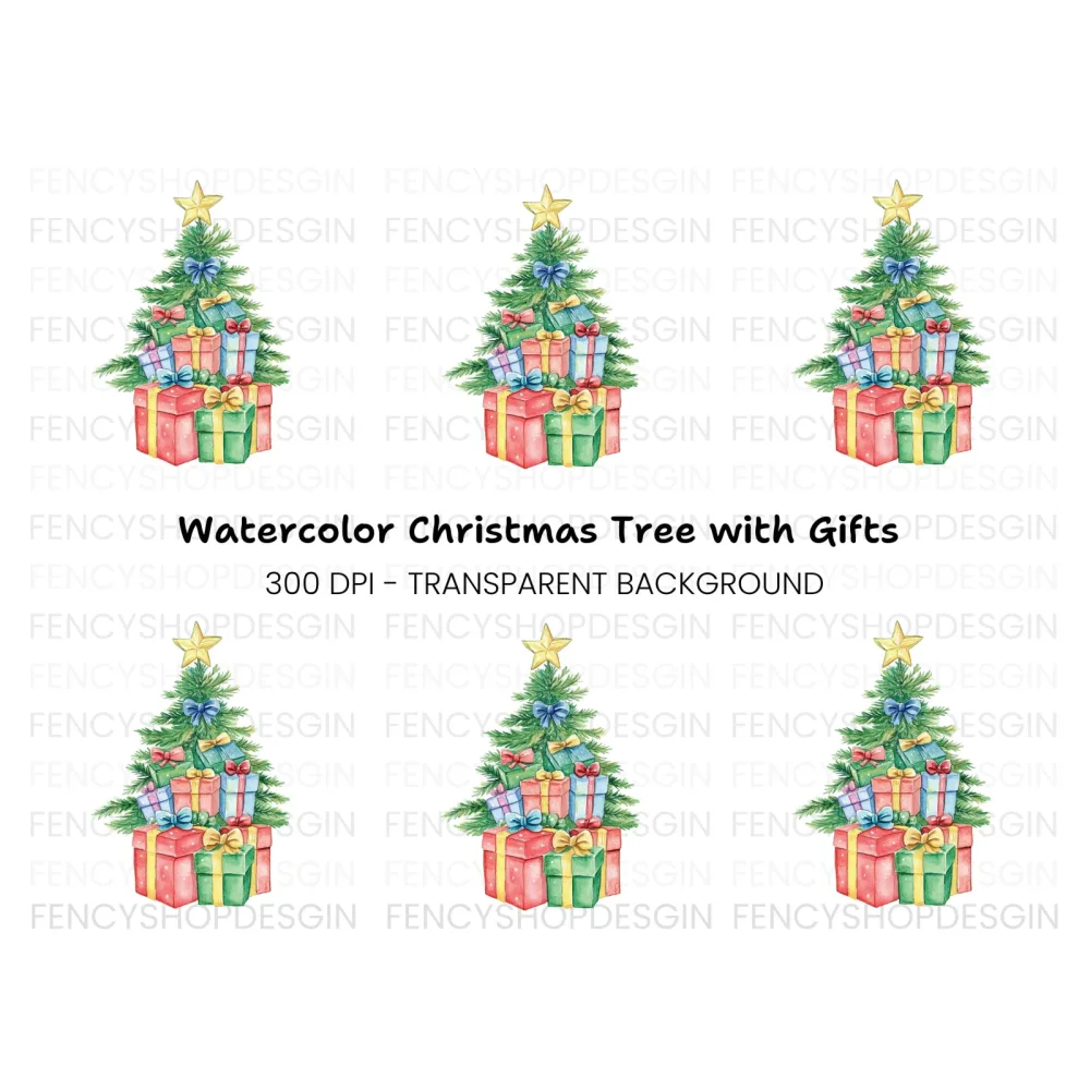 Christmas Tree with Gifts Clipart Bundle