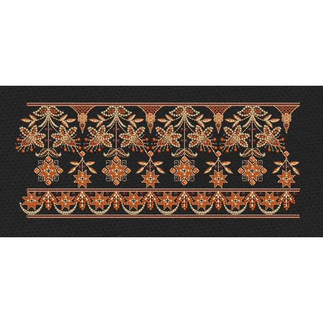 Floral Border Golden Flowers Lines Embroidery Design