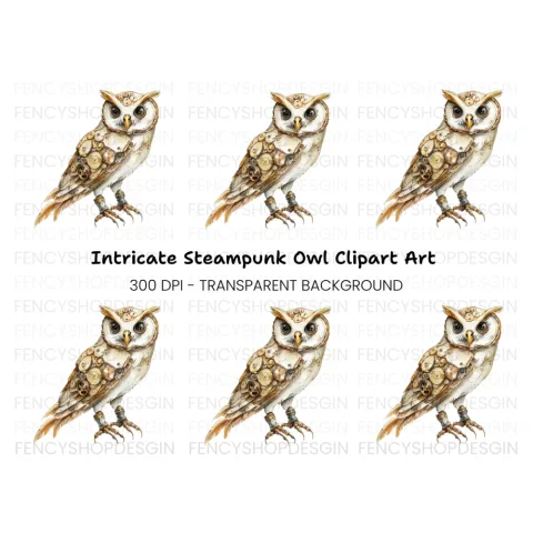 Clockwork Owl Rustic Steampunk Clipart Bundle