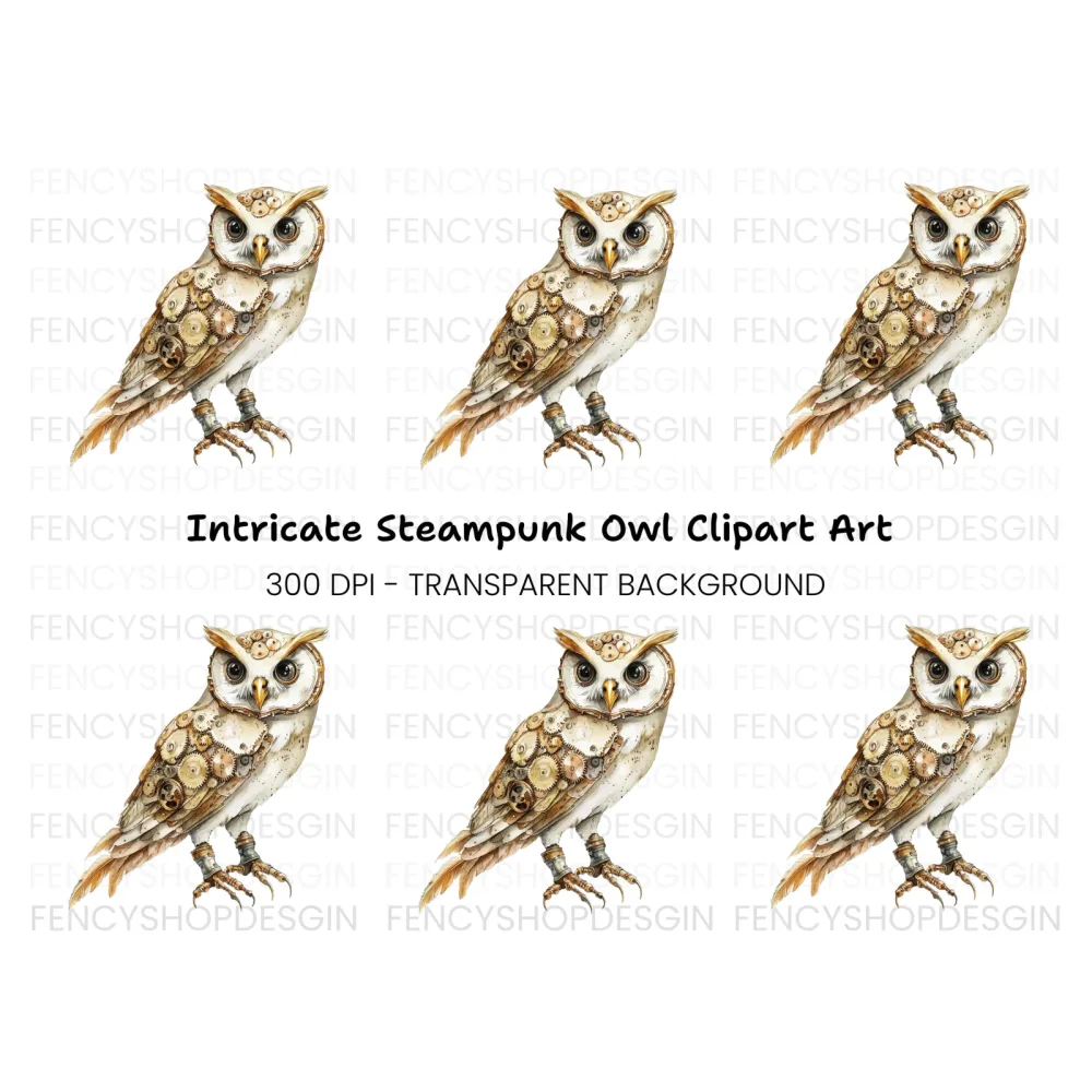 Clockwork Owl Rustic Steampunk Clipart Bundle