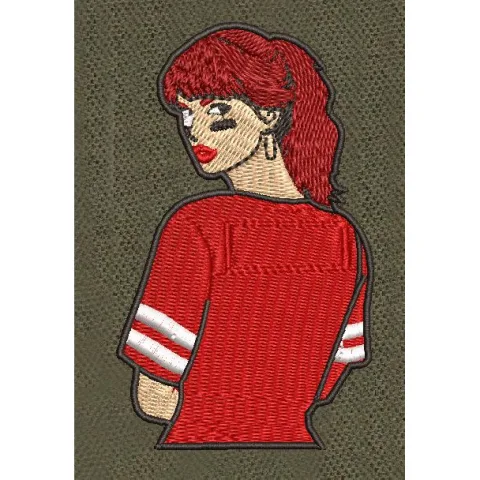 Girl With Red Dress Embroidery Design