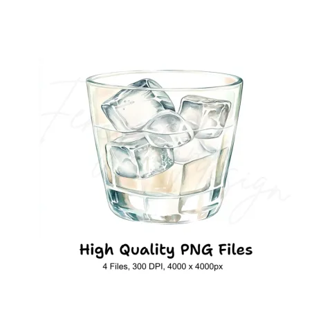 Ice Cubes in Glasses Clipart Bundle